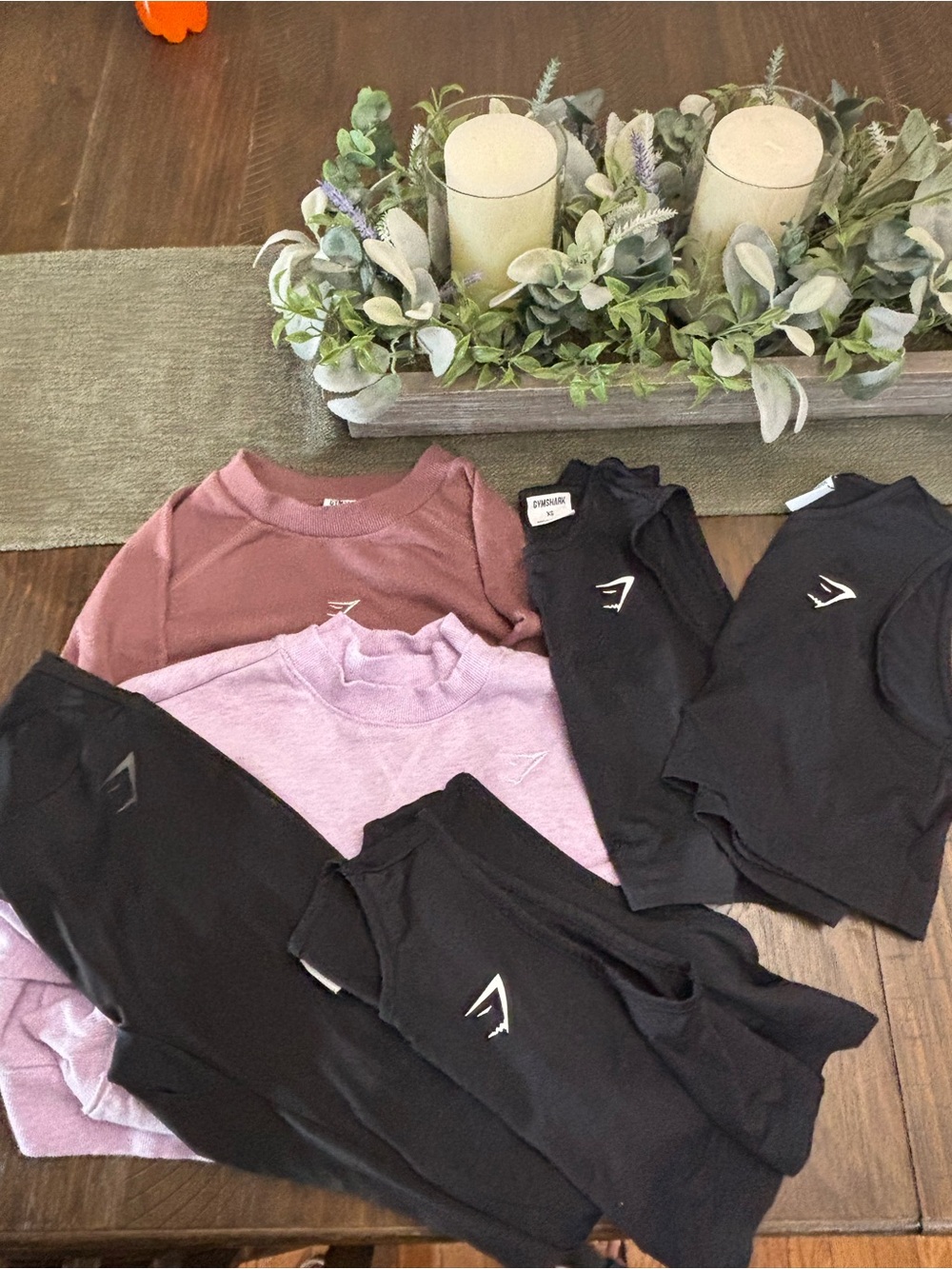 Gymshark Black, Mauve, Light Pink Crewneck and Leggings Bundle